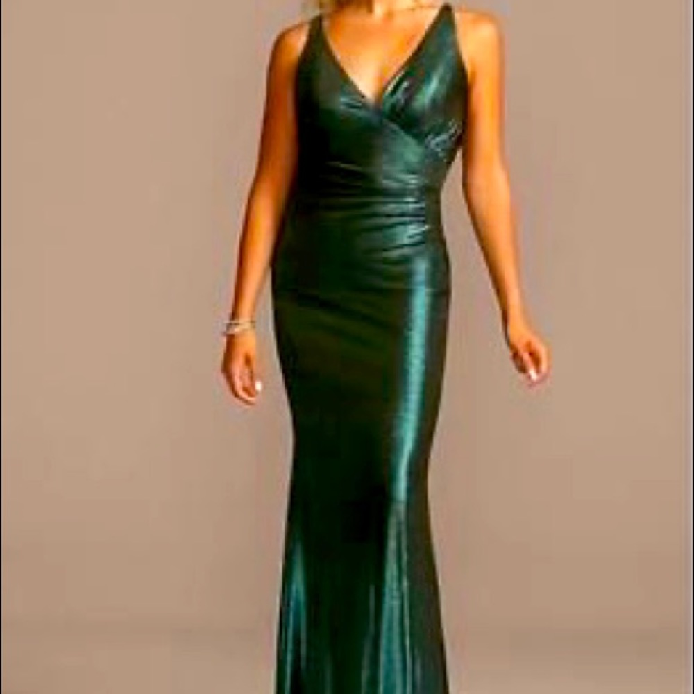 NWOT Draped Wrap Front V-Neck Metallic Long Dress